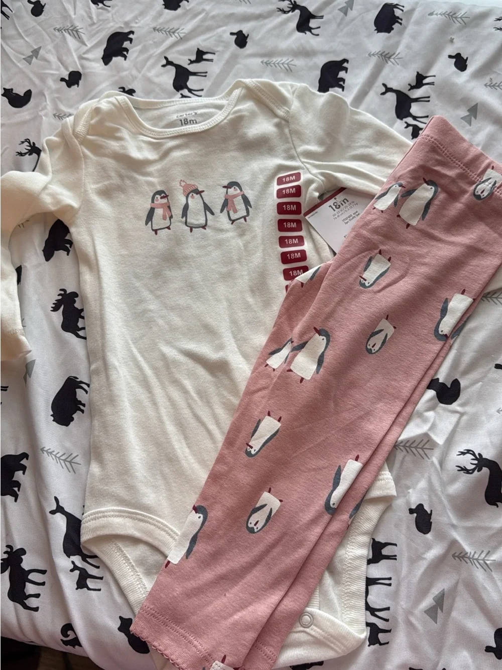 Carter's Cream & Dusty Rose Penguin 2-Piece Pajama Set